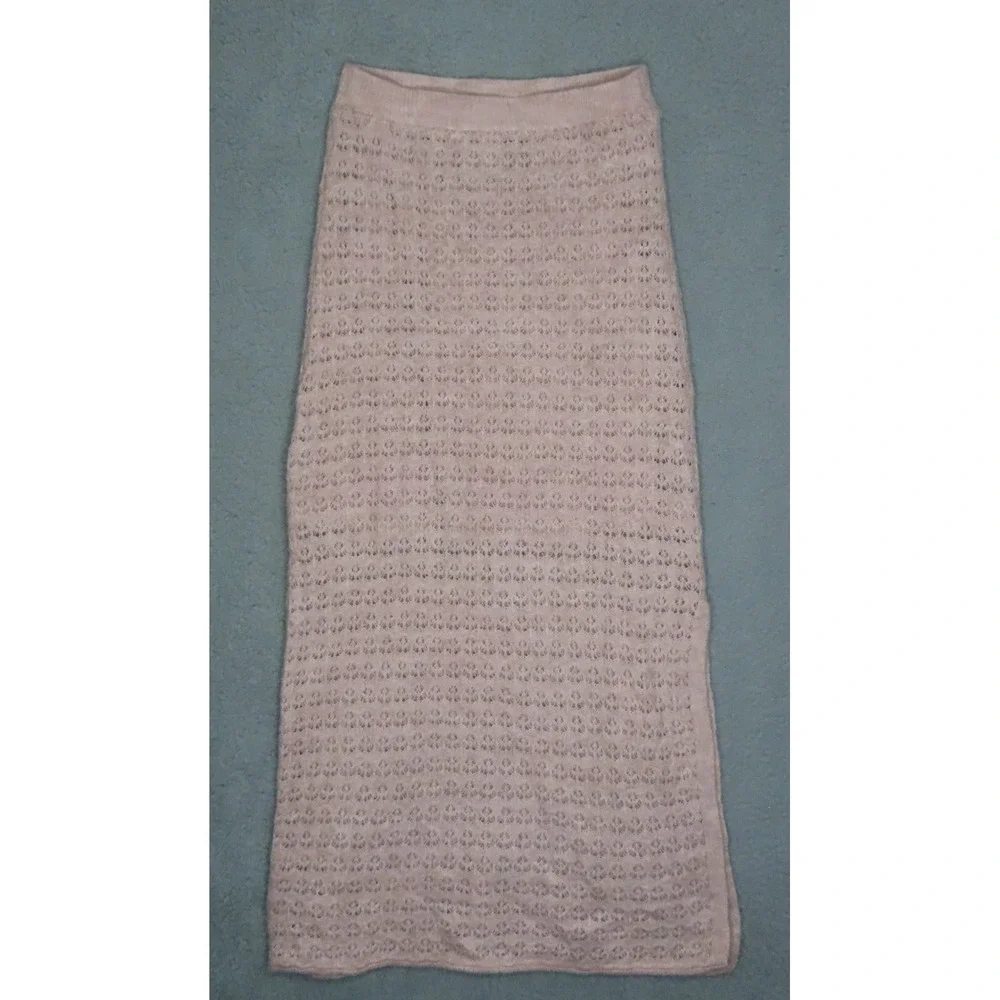 House of Harlow‎ 1960 Pink Pointelle Knit Maxi Skirt Side Slit Lined XS NEW